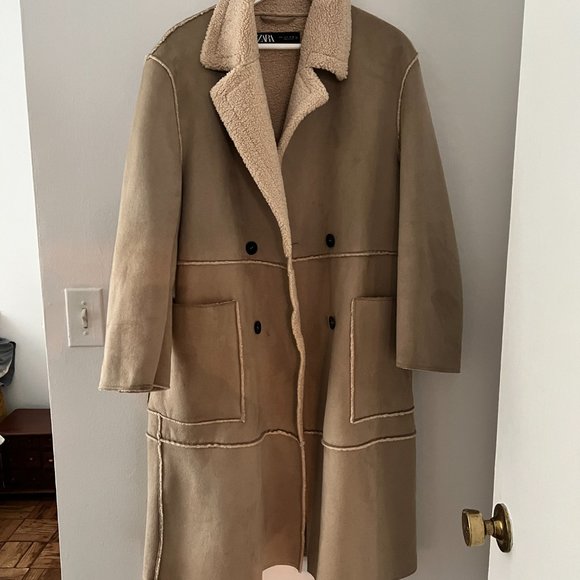 ZARA Faux shearling tan coat - S - Picture 5 of 5